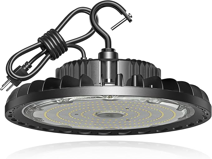 UFO LED High Bay Light 150W 21,000lm 5000K Aluminum LED Shop Lights with US Plug 5’ Cable Waterproof Commercial Bay Lighting Fixture for Warehouse Garage Workshop Factory
