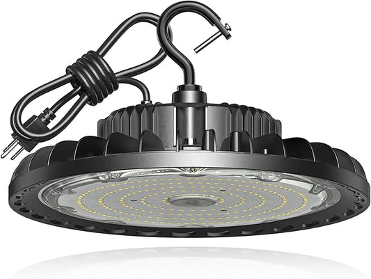 UFO LED High Bay Light 150W 21,000lm 5000K Aluminum LED Shop Lights with US Plug 5’ Cable Waterproof Commercial Bay Lighting Fixture for Warehouse Garage Workshop Factory