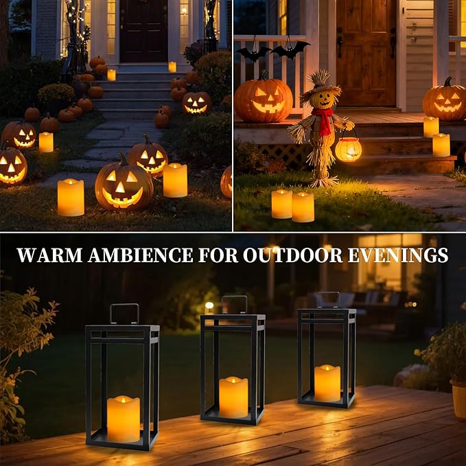 Solar Flameless Pillar Candles Outdoor 4 Pack, 3"x4" Rechargeable Solar Powered Lights, IP65 Waterproof Dusk to Dawn Sensor Solar Candles for Backyard, Garden, Patio, Porch, Pathway, Table Centerpiece