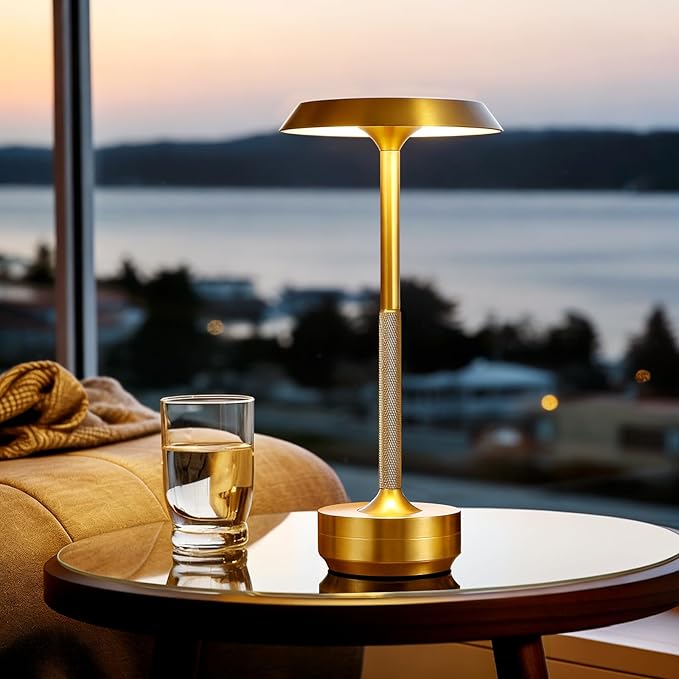 Wireless Desk Lamp Rechargeable 5000mAh Battery Powered Lamp for Counter 3 Color Stepless Dimmable LED Wireless Light for Dining Room Kitchen Outdoor Terrace Support Touch Control (Gold)