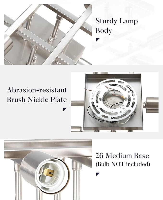 Industrial 4-Light Semi Flush Mount Ceiling Lighting Fixture, Modern Brushed Nickel Chandelier Light, Farmhouse Sputnik Ceiling Lamp with E26 Base for Bedroom Living Room Entryway, 2 Pack