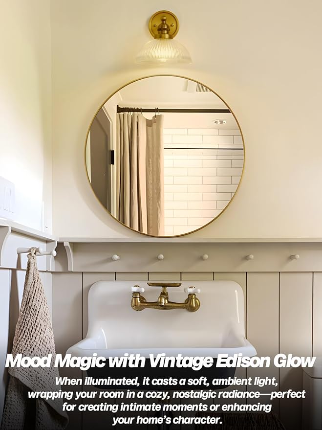 Gold Wall Sconce,Vintage Bathroom Vanity Light with Clear Glass Brass Bathroom Sconces Wall Lighting for Living Room Bedroom Hallway Stairway E26 Hardwire Indoor