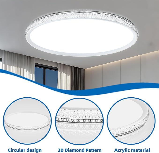 LED Ceiling Light 15-Inch Dimmable Flush Mount with 5CCT Adjustable Color Temperature (2700K-5000K), 35W 4000LM, Ceiling Light Fixture for Bedroom, Kitchen, Living Room, Office, and Hallway.