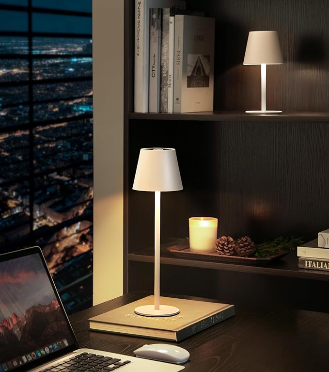 Cordless Table Lamp, Portable Battery Operated Lamp with 3 Color Temps and Stepless Dimming, Rechargeable Table Lamp for Dinner, Desk, Cafe, Outdoor (White)