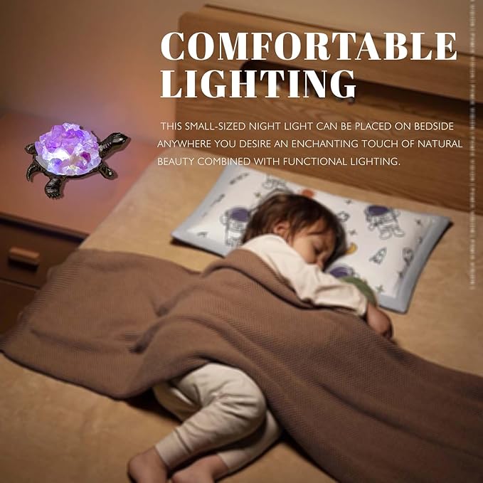 Runyangshi Natural Amethyst Turtle Night Lamp Healing Crystal Bedroom Bedside Table Lamp USB Port Home Decor Women Men Gift