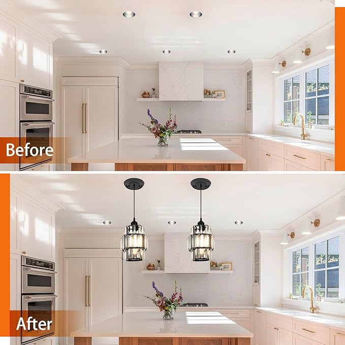5 and 6 inch Recessed Can Light Conversion Kit, for Ceiling Light Fixture, Pendant Light, Hanging Light, Ceiling Fan, with 7’¾ Beveled & Flat, Steel, Medallion, Black Finish