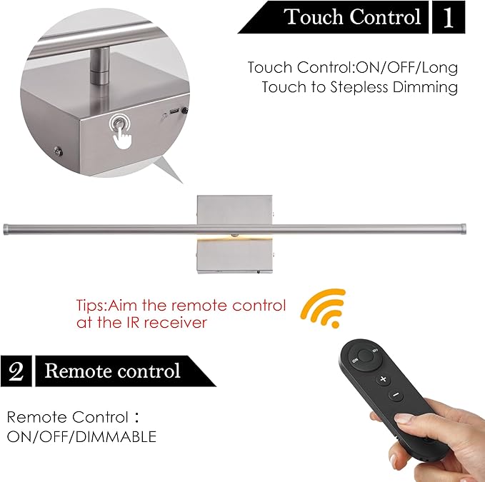 KARTOOSH Battery Operated Wall Sconces with Remote Control, Dimmable Wall Sconces Set of Two, 350°Rotate, 3000K LED Nickel Wireless Wall Light for Living Room, Hallway, Bedroom, 28.3 Inch (2 Pack)