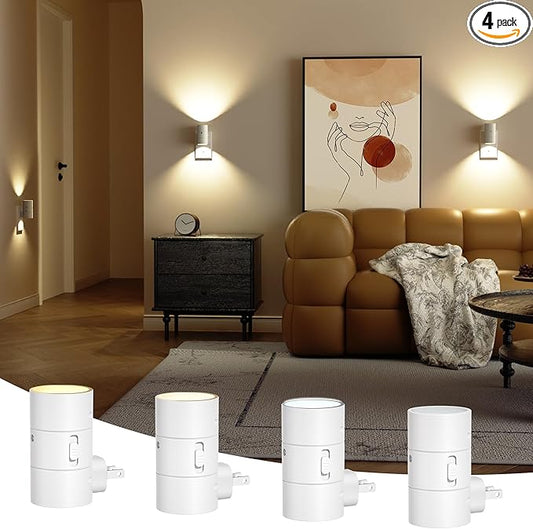 JOFIOS Night Lights Plug Into Wall,Dimmable LED Nightlight with Dusk to Dawn Sensor,0-100LM Adjustable Brightness,3 Color Temperatures,Night Light for Hallway Bathroom Stair Bedroom,White,4 Pack
