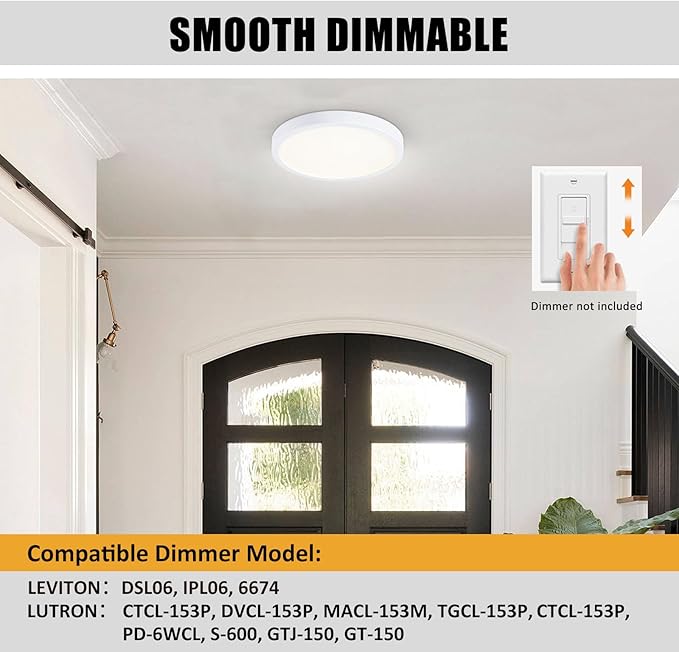 10 Inch LED Flush Mount Ceiling Light, Slim Dimmable Light Fixture Ceiling Mount for Kitchen, Bedroom, Metal and Glass Flush Ceiling Light Fixture for Low Ceiling, White, 17W, 3000K, 2 Pack