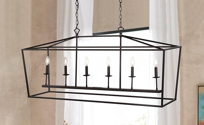 JONATHAN Y 49" Oil Rubbed Bronze Lantern Pendant Light, 1-Light Pagoda Style Metal Cage Farmhouse Hanging Ceiling Fixture for Kitchen Island, LED Bulb Included (JYL7439A)