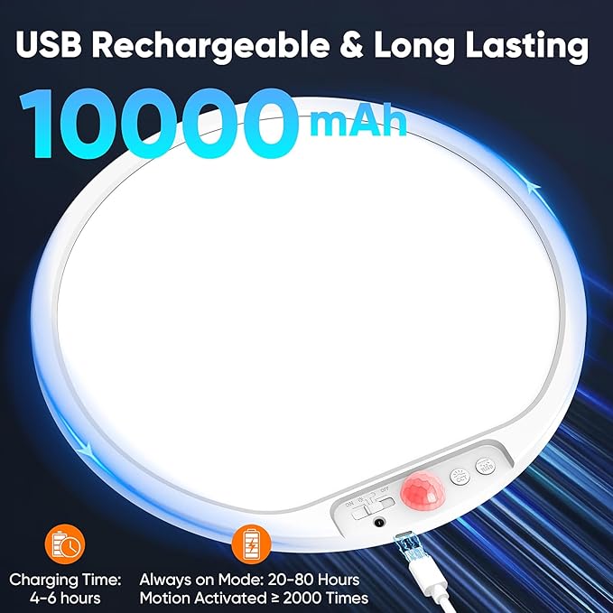 2 Pack 10000mAh Rechargeable Motion Sensor Ceiling Light with Remote, Battery Operated Closet Light No Wiring, Magnetic Wireless LED Ceiling Lights, 3 Color Overhead Lamp for Shower Pantry Hallway
