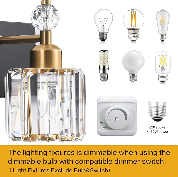 PRESDE 4-Light Crystal Bathroom Vanity Light, Modern Black and Gold Bathroom Lights Fixtures Over Mirror Modern Bath Wall Sconce