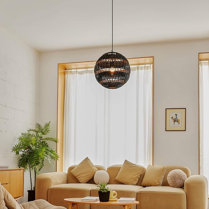 GLOBE Electric Novogratz x 65838 Beth 1-Light Pendant Lighting, Matte Black, Bulb Not Included