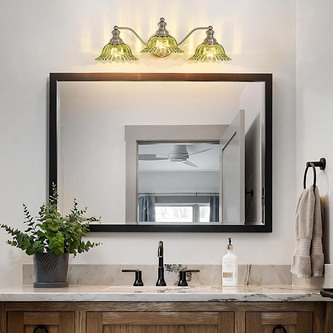 XIEDUN Brushed Nickel Green 3 Light Vanity Light Bathroom Light