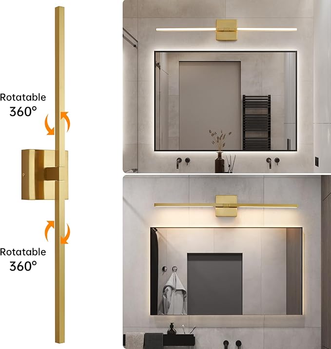 Gold Bathroom Vanity Light Fixtures - 30 inch Rotatable Modern 5CCT LED Vanity Lights for Bathroom Lighting Fixture Over Mirror Dimmable Bathroom Wall Sconce