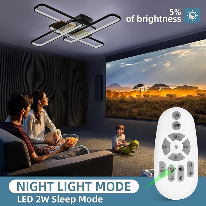 37.4" Modern LED Ceiling Lights with Remote Control 160W Dimmable Wood Ceiling Light Chandeliers, 3000K–6500K Large Close to Ceiling Lighting Fixture for Living Room Bedroom Kitchen