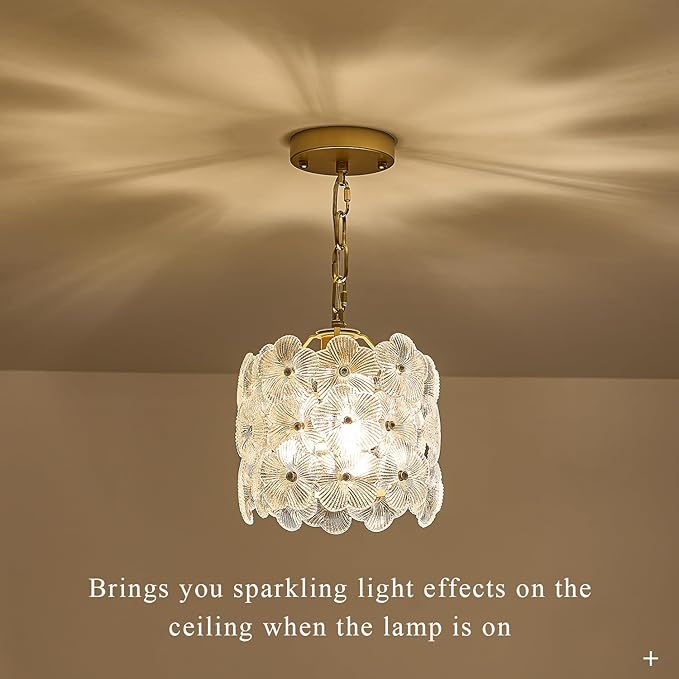 Gold Glass Pendant Light 1-Pack Modern Flower Small Ceiling Pendant Lighting 1-Light for Kitchen Island Sink Dining Room Bedroom Entryway Hallway, E26