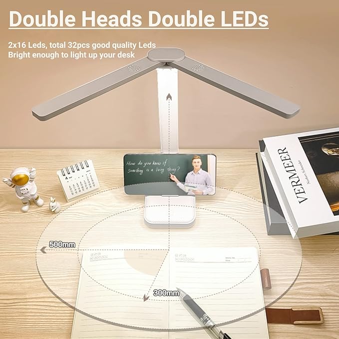 LuxLumin White Desk Lamp for Home Office,Portable Small Desk Lamp with 3 Lighting Modes, Battery Operated Rechargeable Desk Light for Kids, Reading,Studying,Dormitory, White