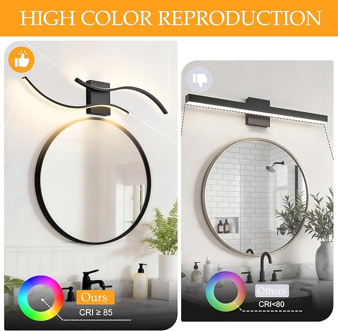 KARTOOSH 2 Pack Black Light Fixture Hardwired Bathroom Vanity Lights Fixtures Over Mirror 31.5 Inch 3CCT Dimmable Modern Wall Lights for Mirror Kitchen Living Room Cabinet Porch Hallway