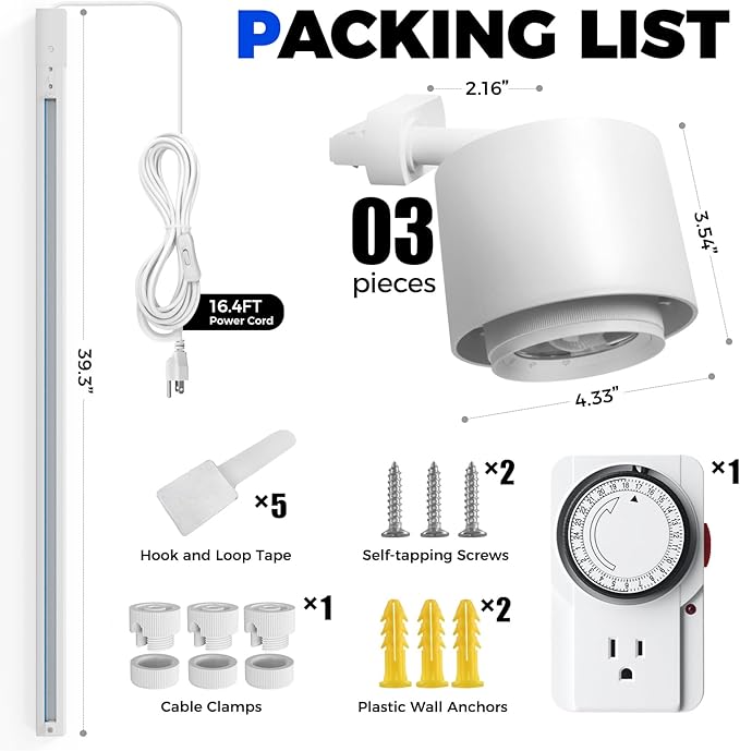 Barrina TR40c Track Grow Light for Indoor Plants, 3 x 40W, 5000K Full Spectrum Ceiling Grow Lamp with Adjustable Beam Angle, with Timer for Growing Plants, 3-Head H-Type Track Light System