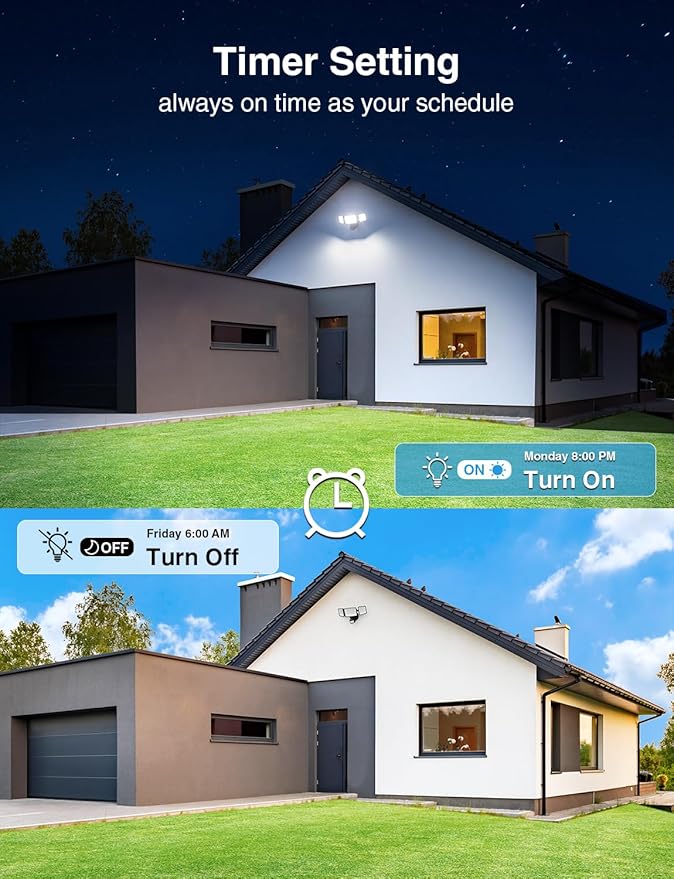 Onforu 100W 9000LM Smart LED Security Lights Motion Sensor Outdoor, WiFi Alexa Flood Light APP Control, 2500K-6500K, Motion Detector with Adjustable 3 Head, IP65 Wall Light for Yard (Black)