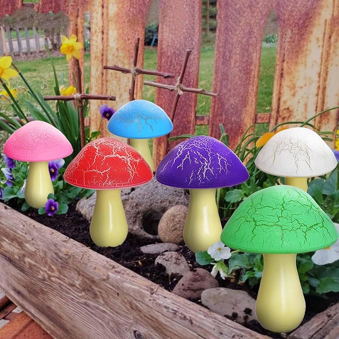 8-Pack Cracked Mushrooms for Garden Decor, Solar Mushroom Lights Outdoor, Super Cute Whimsical Garden Art for Yard Decor Gnome Flowerbed Housewarming Decor(Multicolored)