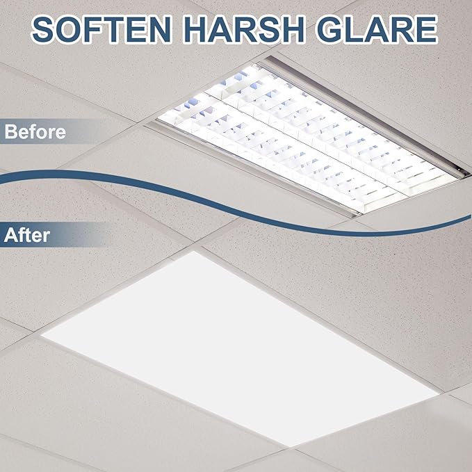 Pushglossy 4 Pack 22.5" x 46.5" x 0.08" Frosted Fluorescent Light Diffuser Panels, Translucent Polystyrene Sheet Replacement for 2x4ft Drop Ceiling Lights for Classroom Office Home