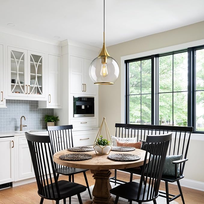 Pendant Lights Kitchen Island: Brushed Gold Light Fixture Farmhouse with Clear Glass - 10 Inch Mid Century Globe Kitchen Lighting Fixtures Ceiling for Dining Room