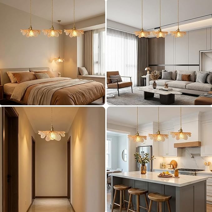 Chandelier 3-Light Vintage Glass Ceiling Pendant Light Gold Linear Design Amber Glass Dining Room Light Fixtures Modern Chandelier for Kitchen Island Over Table