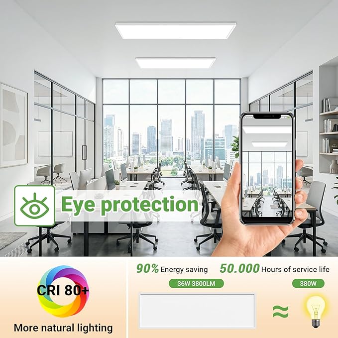 zemty LED Flat Panel Light with Remote 31.4x9.8 Inch, 36W 3800LM 3000K-6000K Adjustable Color Temperature, Dimmable Flush Mount Ceiling Light Fixture for Kitchen Bedroom Garage