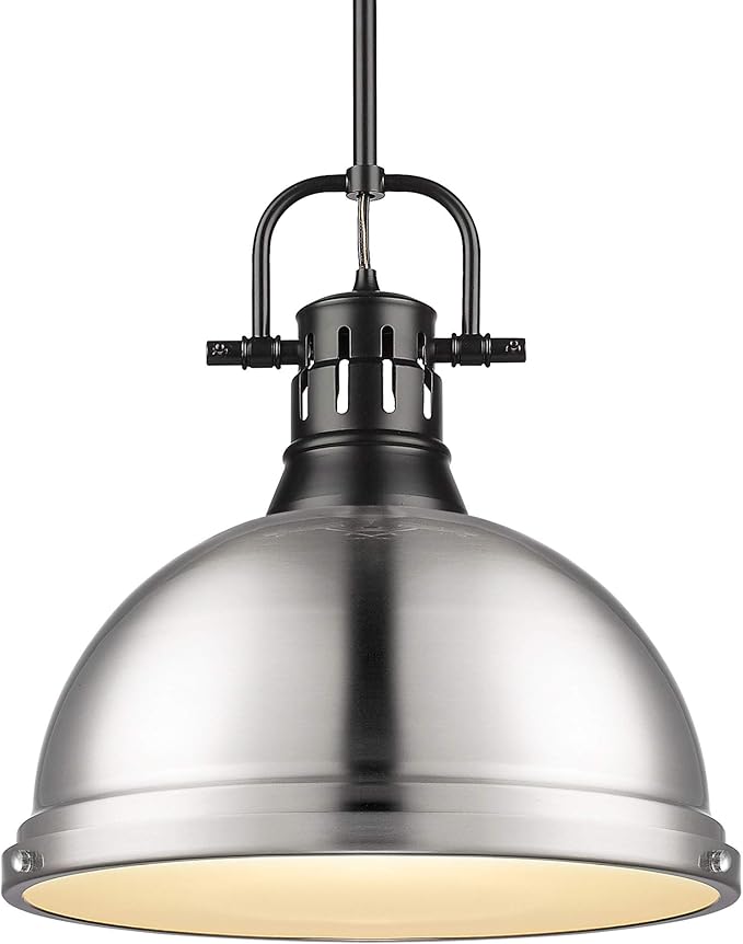 Golden Lighting 3604-L BLK-PW Duncan Pendant, Transitional, Matte Black with Pewter Shade