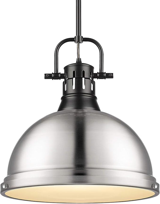 Golden Lighting 3604-L BLK-PW Duncan Pendant, Transitional, Matte Black with Pewter Shade