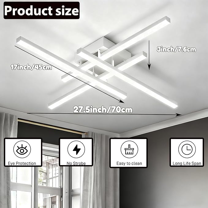 21W Modern LED Ceiling Light Fixture, 27.5Inch Flush Mount Ceiling Light for Bedroom ‎Kitchen Living Room Bathroom Garage Farmhouse Dining Hallway White 6500k Cold Light