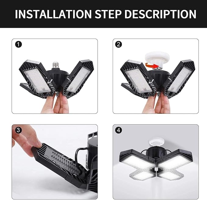 6Pack LED Garage Lights, 100W Deformable LED Garage Lighting 10000LM E26 Daylight 6000K LED Garage Ceiling Lights - Super Bright, Adjustable for Garage, Warehouse