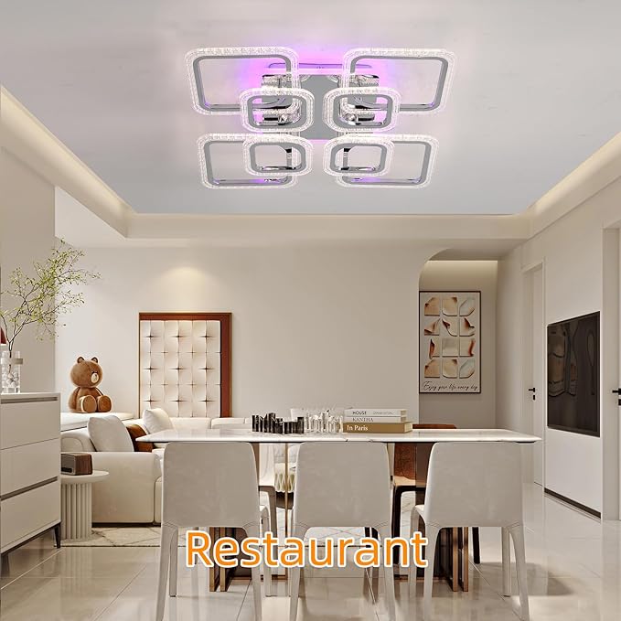 Modern Ceiling Light,Dimmable Living Room Lights Ceiling,8 Squares LED Kitchen Ceiling Light Fixture for Laundry Room,Hallway,3000-6000K,Chrome