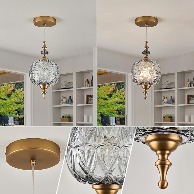 Vintage Grey Glass Pendant Light Fixtures E26 Bulb Pendant Lights for Bedroom Living Room Dining Room Kitchen Island Hallway