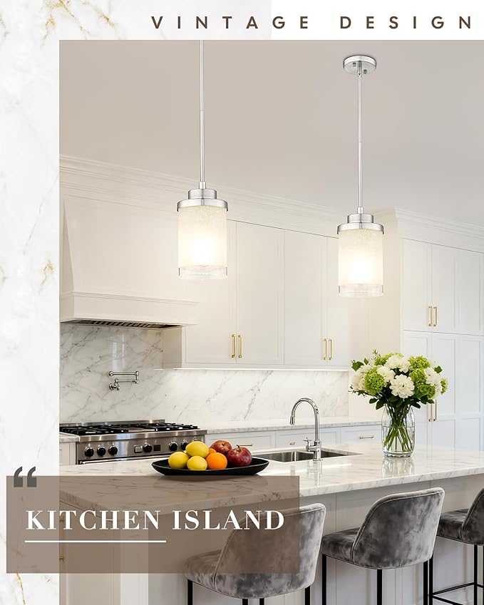 TENGXIN ENGXIN Modern Pendant Light for Kitchen Island, 6 Inch Brushed Nickel Hanging Ceiling Light Fixture,Farmhouse Pendant Lighting for Dining Room Bedroom Bar Office,TXPLBN01-L