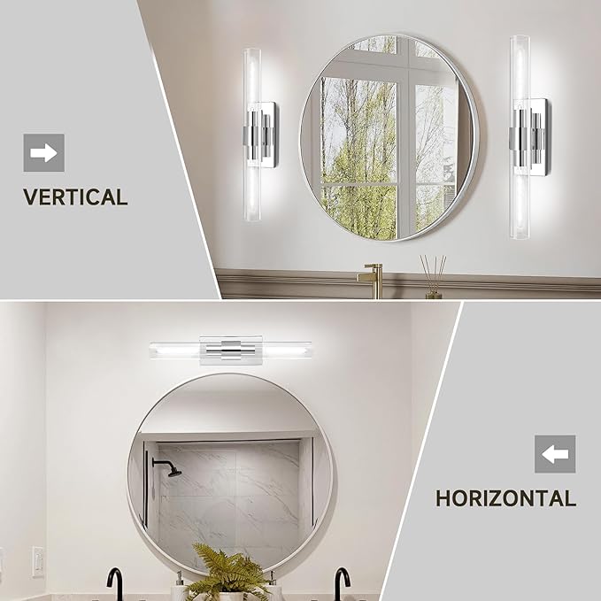 Nickle Wall Sconce Wall Sconces Set of Two, 22.8" Vanity Lights for Bathroom, Silver Sconces Wall Lighting 2-Light, Modern Wall Lights for Bedroom Living Room Bathroom Hallway
