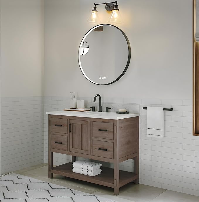 PERMO Double Sconce Vintage Industrial 2-Lights Sconce Antique Wall Sconces with Funnel Flared Glass Clear Glass Shade Vanity Light for Bathroom (Matte Black)