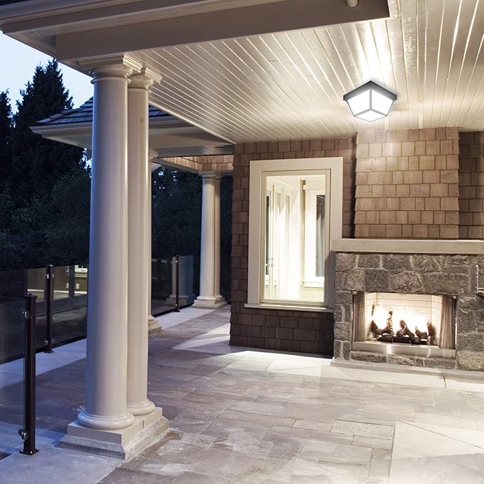 Maxxima 9" Black LED Outdoor Porch Ceiling Light Fixture - Features Frosted Lens, 3000K Warm White, 1,000 Lumens, Wet Rated, Ideal for Entryway, Patio, and Home Exterior Lighting
