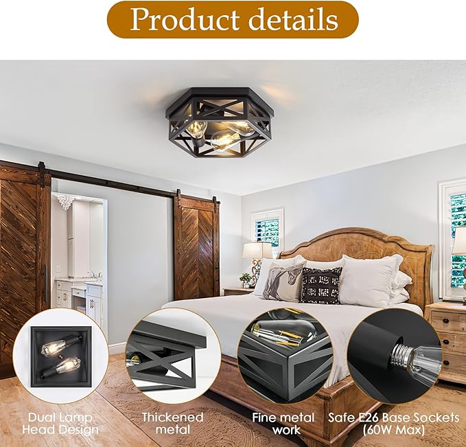 13 inch Black Flush Mount Ceiling Light Fixtures,3-Light Hallway Light Fixtures Ceiling Mount for Kitchen Farmhouse Bedroom 1 Pack