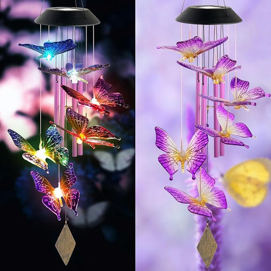 Butterfly Solar Wind Chimes,new Gift for All mom/dad/Women/Grandma/Daughter/Aunt/Friend/Wife and Sister. Yard Decor,Gardening Birthday Gift, Christmas Decorations,Patio Decor