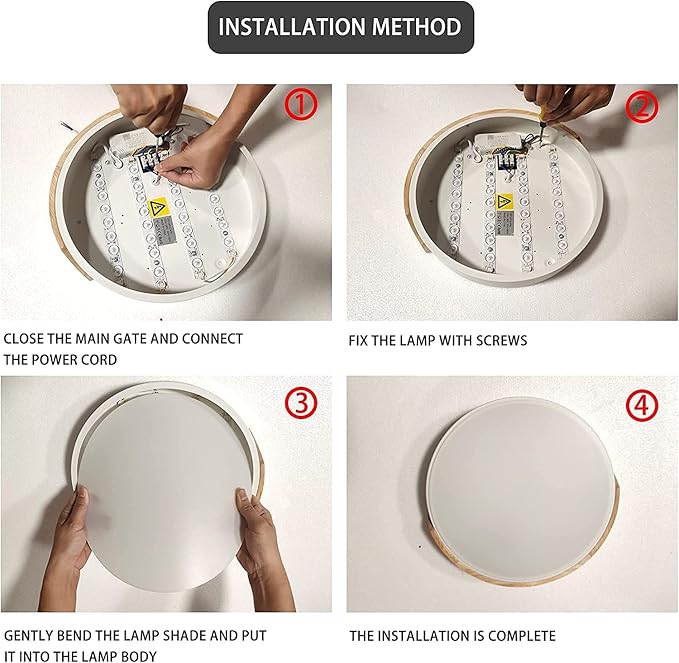 Flush Mount Ceiling Light, 12 inch LED Ceiling Light Fixture, Matte White with Wood, 4500K/24W(150w Equiv.), Not Dimmable Indoor Lighting Fixtures Ceiling for Bedroom and Hallway