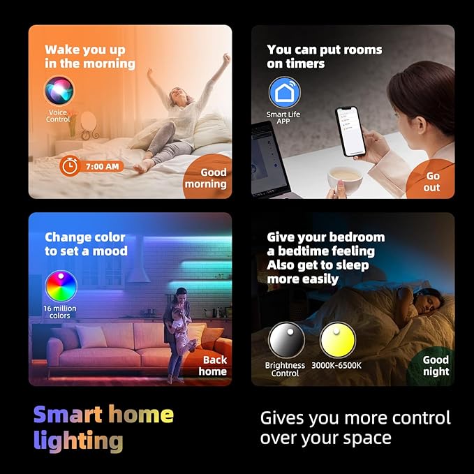 HOREVO Smart WiFi LED Ceiling Light with Remote - Alexa/Google Home, Dimmable RGB Color Changing Ceiling Light Fixture(2700K-6500K), 12" Modern Wood Flush Mount for Bedroom/Living Room/Kids Room