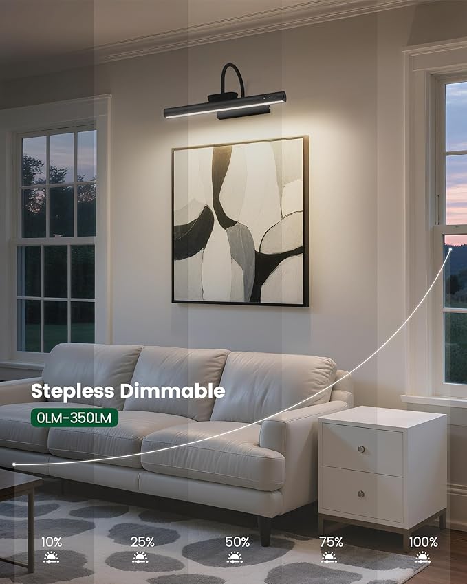 Bridika Picture Light Battery Operated, 13.8in Picture Lights for Wall, 3 Colors & Brightness Dimmable, Rechargeable Art Light for Paintings Photo Dartboard Gallery Bedroom Bathroom Black