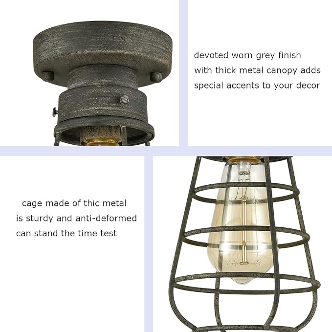 Farm Rustic Ceiling Light Fixture Small Metal Caged Ceiling Light Mini Close to Ceiling Lamp with Unique Rust Finish