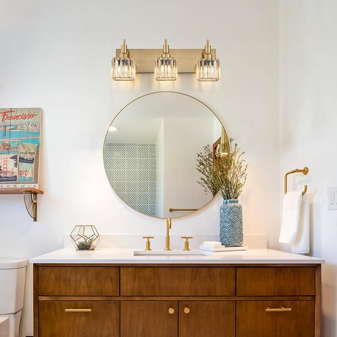 Gold Bathroom Vanity Lights - 3 Lights Crystal Bathroom Lighting Fixtures Over Mirror Modern Gold Crystal Wall Light