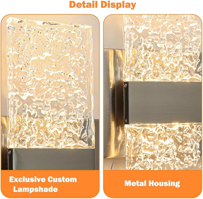Modern Brushed Nickel 4-Lights Bathroom Vanity Light, LED Bathroom Light Fixtures Over Mirror, Dimmable Acrylic Wall Lighting Fixtures, Hardwired Wall Light(H9.25in, L13.78in)