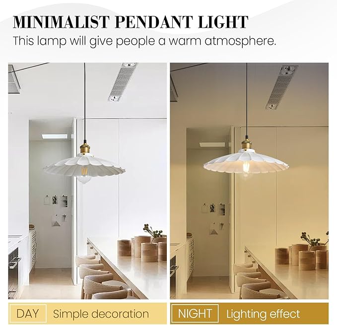 Plug in Pendant Light 13.8 Inch White Round Metal Shade Vintage Hanging Lamp Plug in 14Ft Adjustable Dome Industrial Hanging Plug in Light for Living Room 2Pack