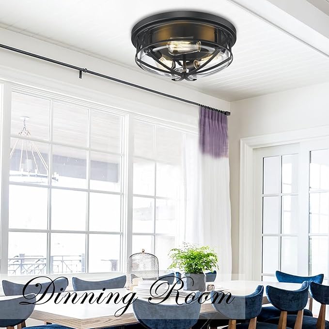 Darkaway 15inch Ceiling Light Fixtures Large Flush Mount Light Fixtures with Clear Glass Shade, Indoor Outdoor Ceiling Light for Hallway Entryway Bathroom Stairway Porch Kitchen 3-Light E26